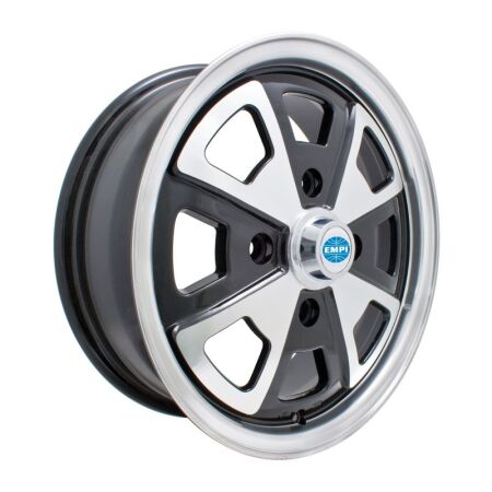 914 Alu-Rad, schwarz glänzend mit polierter Lippe und Speichen, 5,5x15", 4x130, 4 1/2" Back Spacing