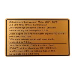Adhesive label, engine oil level