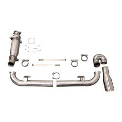 Silencer set with G-pipe as a replacement for exhaust box and cap pipe, single tailpipe and without heat exchangers, complete, stainless steel with polished silencer at the back, without TÜV